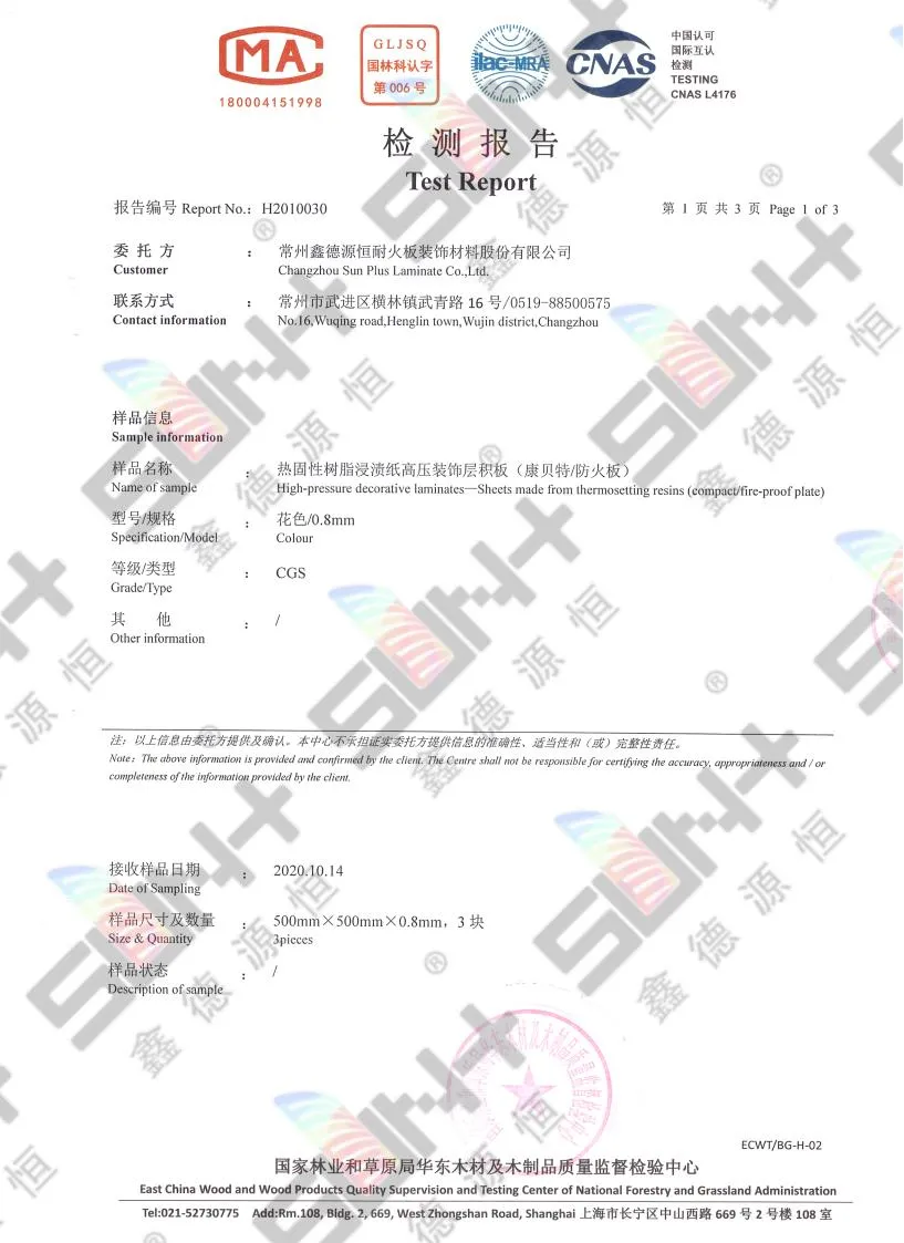HPL- 0.8mm 2020 Report