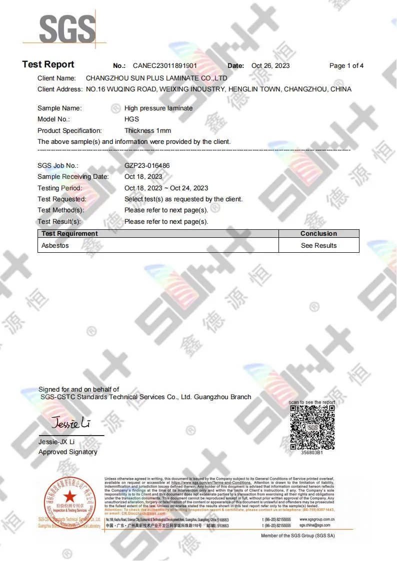 HPL Asbestos content Report